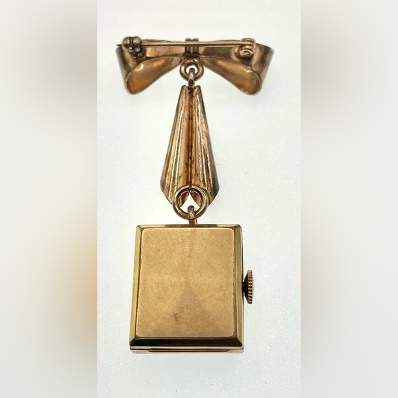 Vintage Signed Monarch Swiss 40s 50s Gold Tone Lapel Watch Brooch Pin Working - Picture 4 of 6